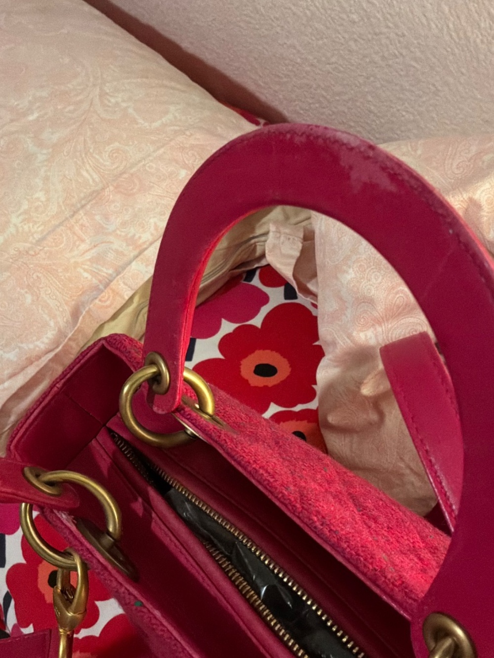 Pink tweed Lady Dior with multicolor charms and fabric - Picture 4 of 14